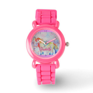 Rainbow Unicorn Pink Glitter Girls Name Watch