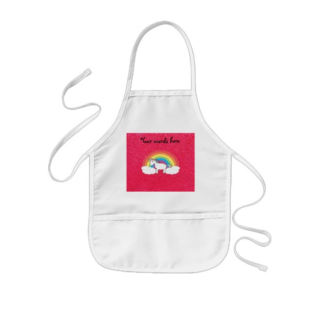 Rainbow unicorn pink glitter kids apron (Front)
