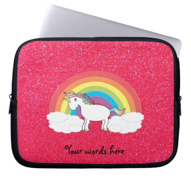 Rainbow unicorn pink glitter laptop sleeve (Front)