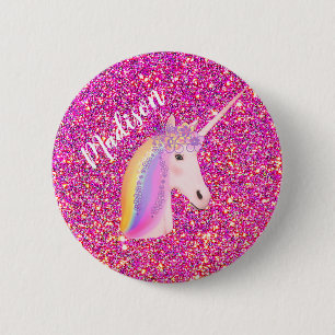 Rainbow Unicorn Pink Glitter Magical Birthday Girl 6 Cm Round Badge