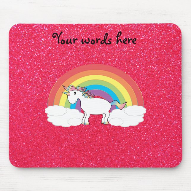 Rainbow unicorn pink glitter mouse mat (Front)