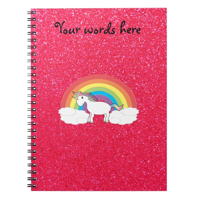 Rainbow unicorn pink glitter notebook (Front)