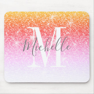 Rainbow Unicorn Pink Glitter Sparkle Monogram Name Mouse Mat