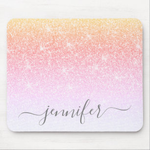 Rainbow Unicorn Pink Glitter Sparkle Your Name Mouse Mat