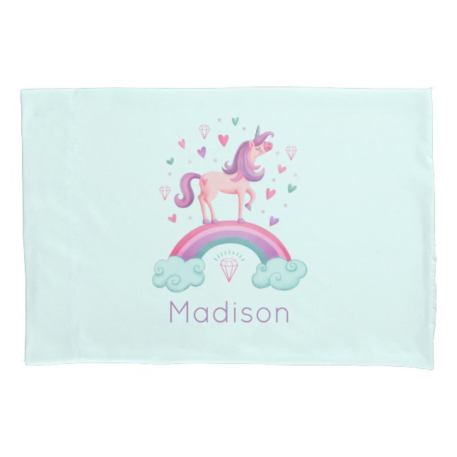 Rainbow Unicorn Pink Purple Girly Pillow Case (Front)