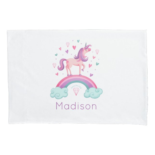 Rainbow Unicorn Pink Purple Girly Pillowcase (Front)