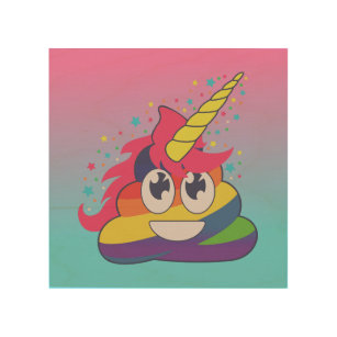 Rainbow Unicorn Poo Emoji Wooden Wall Art