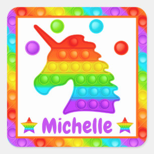 Rainbow Unicorn Pop It Fidget Toy Kids Square Sticker
