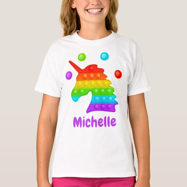 Rainbow Unicorn Pop It Fidget Toy Kids T-Shirt (Front)