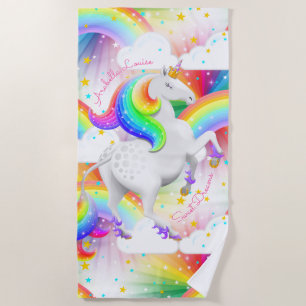 Rainbow Unicorn Princess Uplifting Personalised Beach Towel