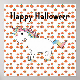 Rainbow unicorn pumpkin pattern poster