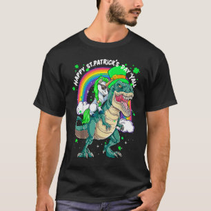 Rainbow Unicorn Riding rex Dinosaur happy St patri T-Shirt