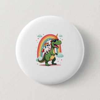 Rainbow Unicorn Riding T rex - Dinosaur Boys Girls 6 Cm Round Badge