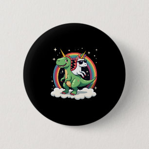 Rainbow Unicorn Riding T rex - Dinosaur Boys Girls 6 Cm Round Badge