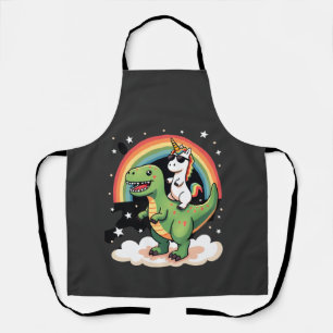 Rainbow Unicorn Riding T rex - Dinosaur Boys Girls Apron