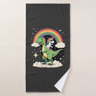 Rainbow Unicorn Riding T rex - Dinosaur Boys Girls Bath Towel