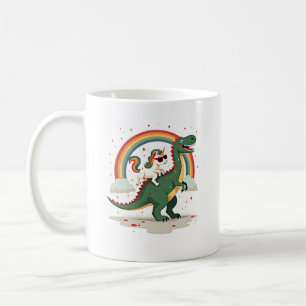 Rainbow Unicorn Riding T rex - Dinosaur Boys Girls Coffee Mug