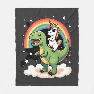 Rainbow Unicorn Riding T rex - Dinosaur Boys Girls Fleece Blanket