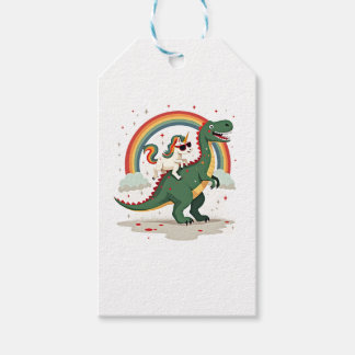 Rainbow Unicorn Riding T rex - Dinosaur Boys Girls Gift Tags