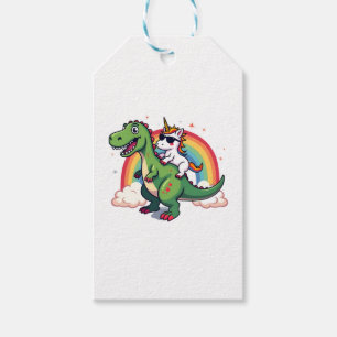 Rainbow Unicorn Riding T rex - Dinosaur Boys Girls Gift Tags