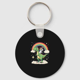 Rainbow Unicorn Riding T rex - Dinosaur Boys Girls Key Ring