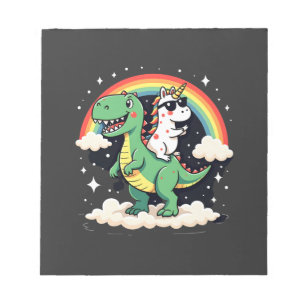 Rainbow Unicorn Riding T rex - Dinosaur Boys Girls Notepad