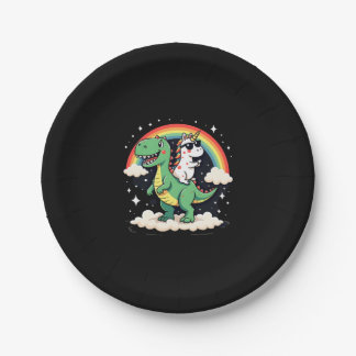 Rainbow Unicorn Riding T rex - Dinosaur Boys Girls Paper Plate