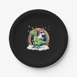 Rainbow Unicorn Riding T rex - Dinosaur Boys Girls Paper Plate