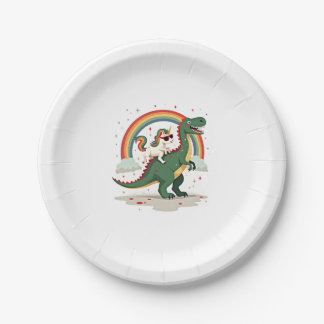 Rainbow Unicorn Riding T rex - Dinosaur Boys Girls Paper Plate