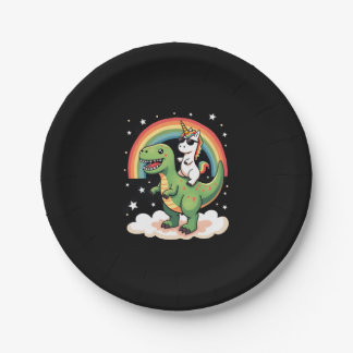 Rainbow Unicorn Riding T rex - Dinosaur Boys Girls Paper Plate