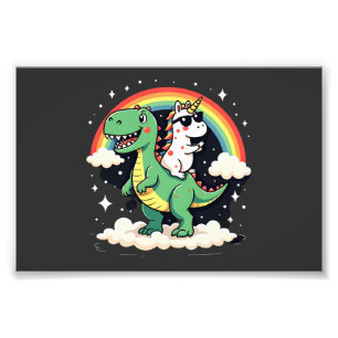 Rainbow Unicorn Riding T rex - Dinosaur Boys Girls Photo Print