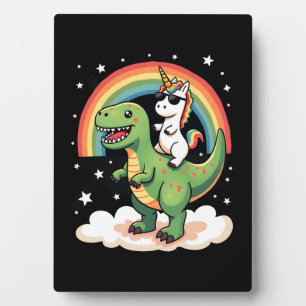 Rainbow Unicorn Riding T rex - Dinosaur Boys Girls Plaque