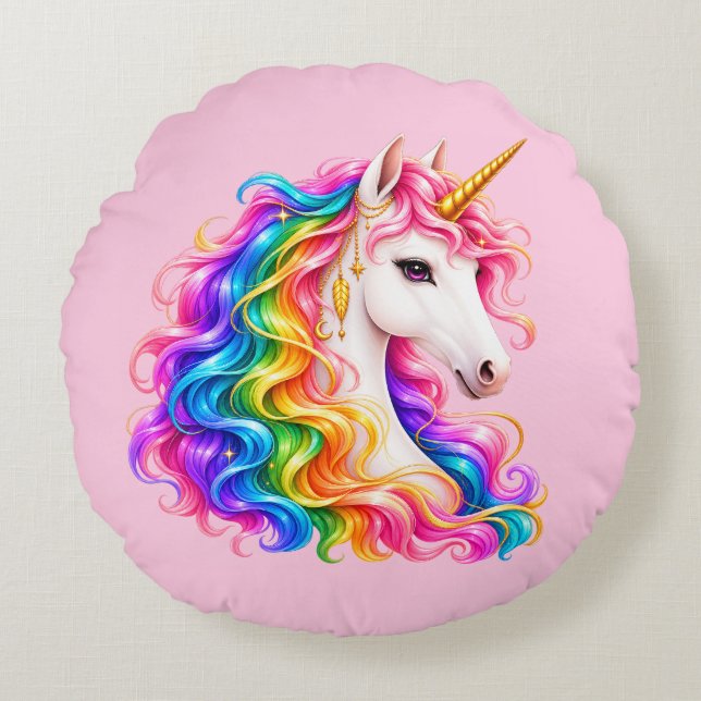Rainbow Unicorn  Round Cushion (Front)