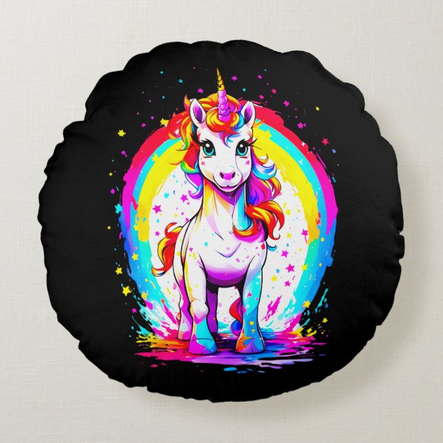 Rainbow unicorn  round cushion (Front)