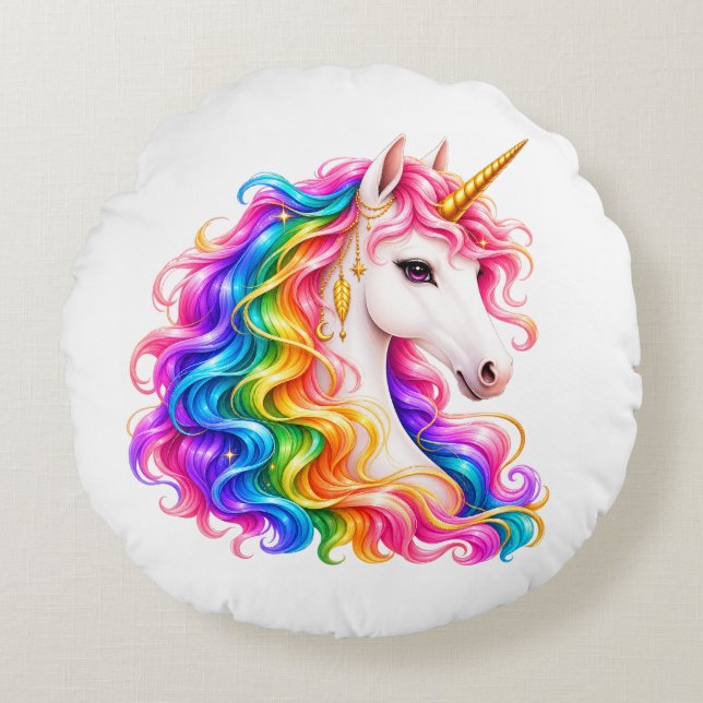 Rainbow Unicorn  Round Cushion (Front)
