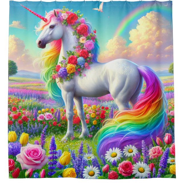 Rainbow Unicorn Shower Curtain (Front)