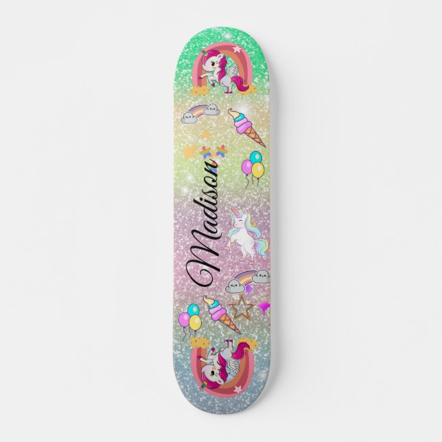 Rainbow unicorn  skateboard (Front)