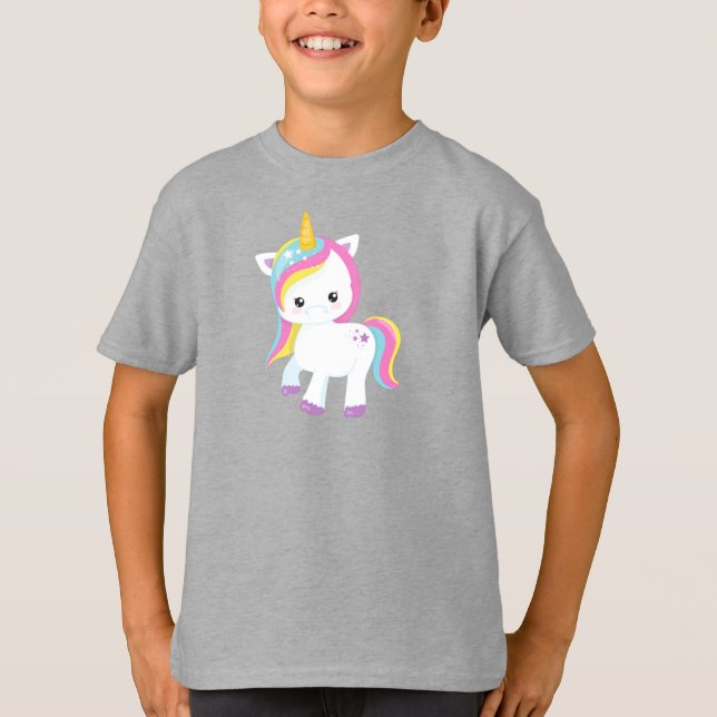 Rainbow Unicorn, Star, Cute Unicorn, Magic Unicorn T-Shirt (Front)