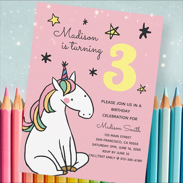 Rainbow Unicorn Stars Birthday Invitation (Creator Uploaded)