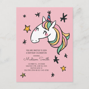 Rainbow Unicorn Stars Birthday Invitation