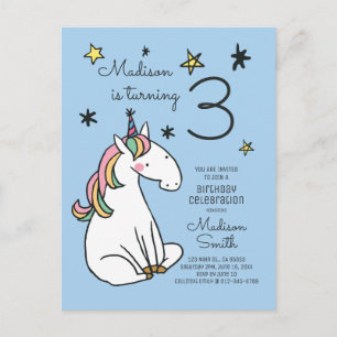 Rainbow Unicorn Stars Birthday Invitation Postcard