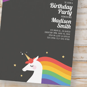 Rainbow Unicorn Stars Birthday Party Invitation