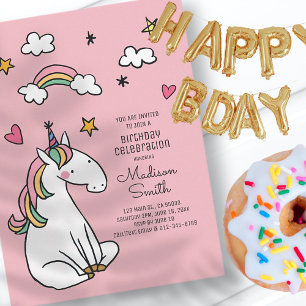 Rainbow Unicorn Stars Hearts Birthday Invitation Postcard