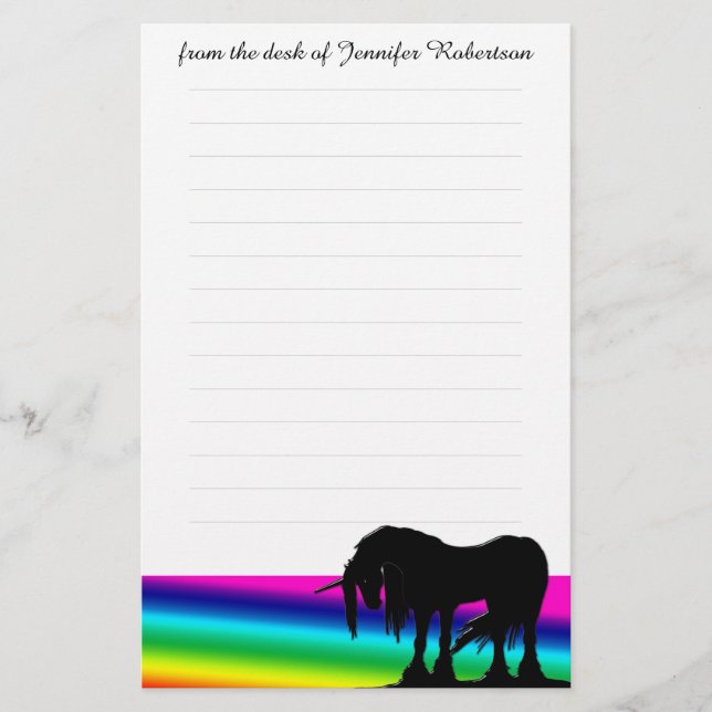 Rainbow Unicorn Stationery w/lines (Front)