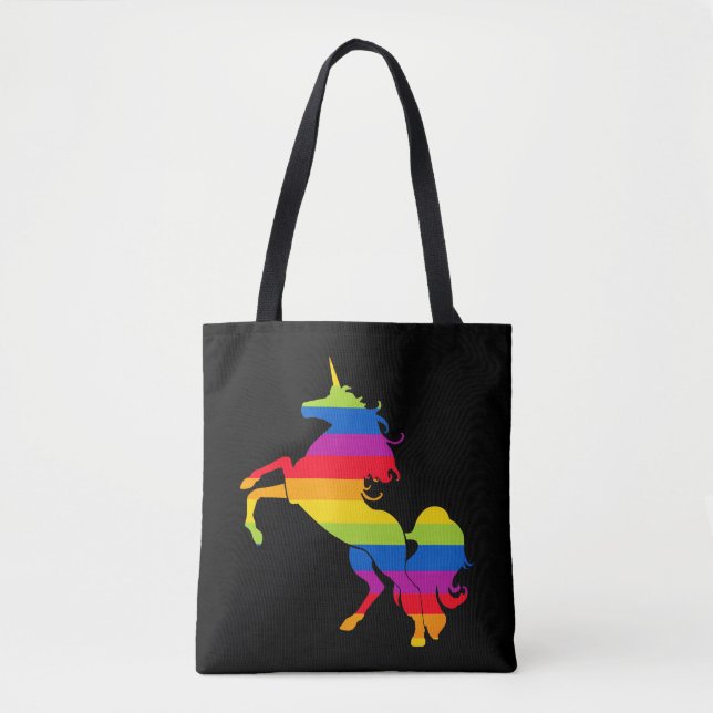 Rainbow Unicorn Stripes Colourful Tote Bag (Front)