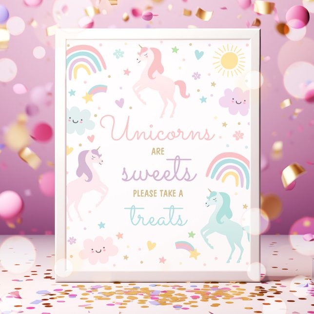 Rainbow Unicorn Sweets And Treats Birthday Party Poster (Creator Uploaded)