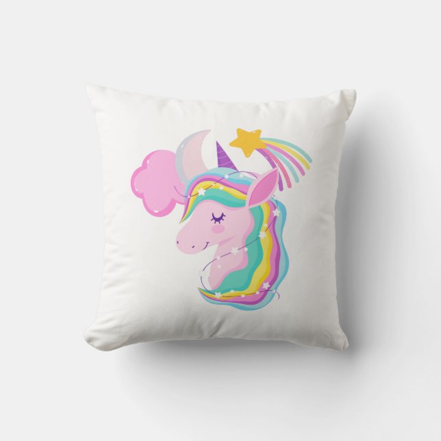 Rainbow Unicorn Throw Pillow (Front)