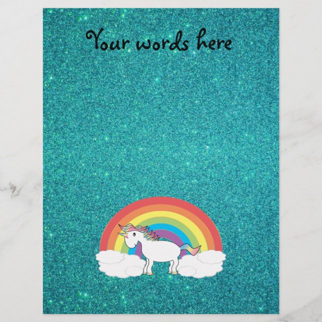 Rainbow unicorn turquoise glitter flyer (Front)