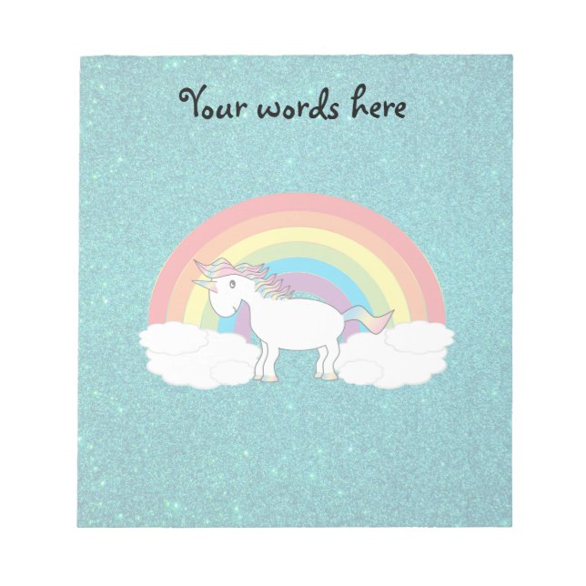 Rainbow unicorn turquoise glitter notepad (Front)
