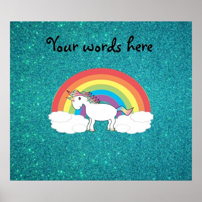 Rainbow unicorn turquoise glitter poster (Front)